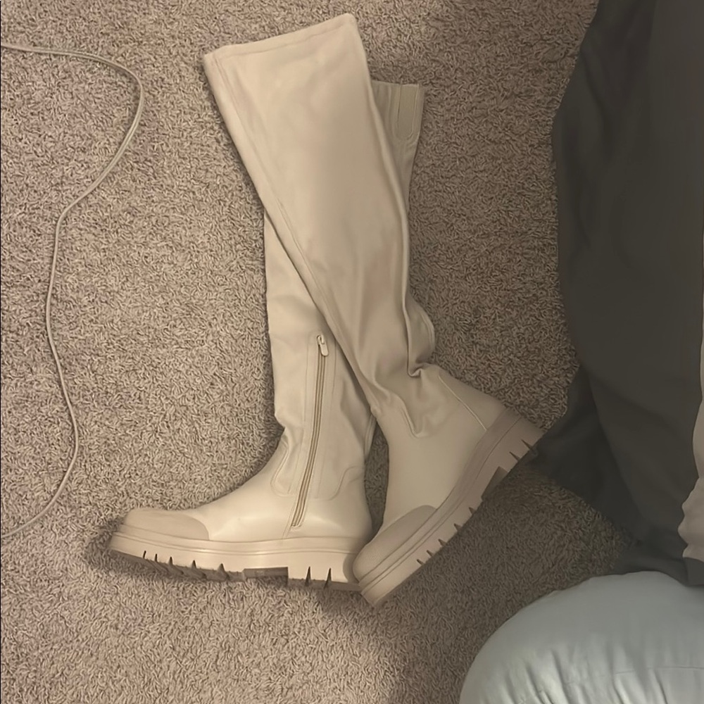 Amazon Cream Over the Knee Boots with Chunky Sole